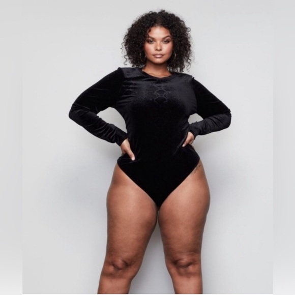 NEW! Good American Snake Print Burnout Velour Bodysuit Long Sleeves Black SZ L - Picture 8 of 15